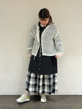 「Samansa Mos2（サマンサ モスモス）の透かしニットカーディガン（カーディガン/ボレロ）」を使った、Arisaさん（レディース・152cm）の冬コーディネート