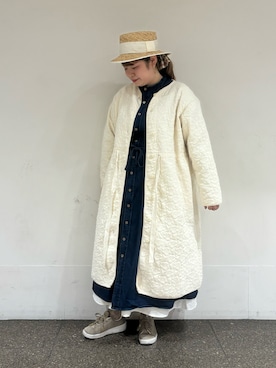 「デニムワンピース」｜「アイテム（その他アウター）」を使った、Arisaさん（レディース・152cm）の冬コーディネート