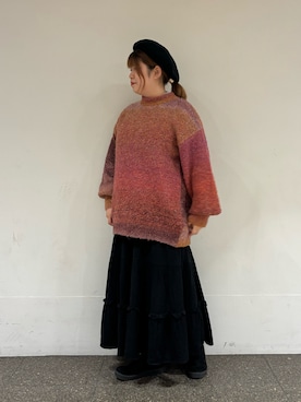 「グラデーションニット」｜「アイテム（帽子）」を使った、Arisaさん（レディース・152cm）の冬コーディネート