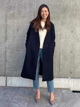 「アイテム（ノーカラーコート）」を使った、moemi27さん（レディース・158cm）の冬コーディネート
