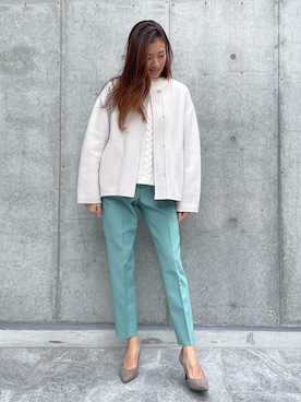 「アイテム（ノーカラーコート、ホワイト系）」を使った、moemi27さん（レディース・158cm）の秋コーディネート