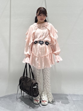 「w closet（ダブルクローゼット）のビッグ衿フリルミニワンピース（シャツ/ブラウス、ピンク系）」を使った、かい／kai_wcloさん（レディース・150cm）の秋コーディネート