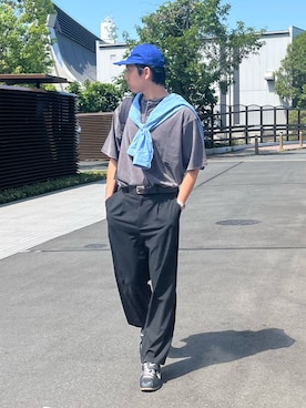 「Cooperstown Ball Cap（クーパーズタウンボールキャップ）の【COOPERSTOWN】CHINO Cotton CAP（キャップ、ブルー系）」を使った、ハヤシさん（メンズ・183cm）の春コーディネート