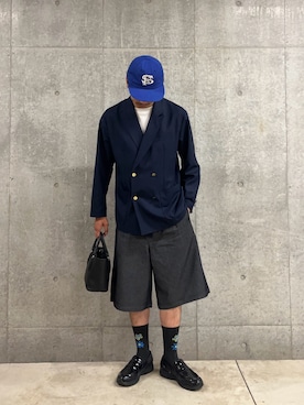 「Cooperstown Ball Cap（クーパーズタウンボールキャップ）の【COOPERSTOWN】CHINO Cotton CAP（キャップ、ブルー系）」を使った、ハヤシさん（メンズ・183cm）の夏コーディネート