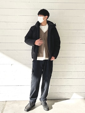 「GLOSTER（グロスター）のアイテム（ダウンジャケット/コート）」を使った、ハヤシさん（メンズ・183cm）の冬コーディネート