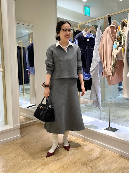 美品　大幅値下げ　完売品 ナゴンスタンス　ポリチノフレアスカート ネイビー M セール】《セットアップ対応》ウォッシャブルダンボールフレアスカート