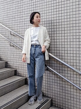 「fredy emue（フレディエミュ）のアイテム（ノーカラージャケット）」を使った、もっちゃんさん（レディース・160cm）の冬コーディネート