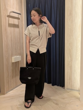 「fredy emue（フレディエミュ）のミニ裏毛前開きZIPプルオーバー（Tシャツ/カットソー、ベージュ系）」を使った、もっちゃんさん（レディース・160cm）の夏コーディネート