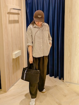 「fredy emue（フレディエミュ）の汗染み軽減加工オーバーシャツ（シャツ/ブラウス、ブラウン系）」を使った、もっちゃんさん（レディース・160cm）の秋コーディネート