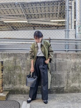 「ママファッション」｜「アイテム（ステンカラーコート）」を使った、もっちゃんさん（レディース・160cm）の冬コーディネート