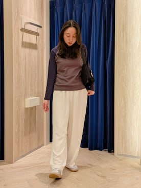 「fredy emue（フレディエミュ）のシアーラグランロンＴシャツ（Tシャツ/カットソー、グレー系）」を使った、もっちゃんさん（レディース・160cm）の春コーディネート