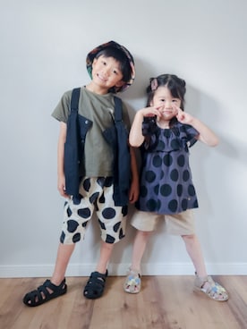 「MAKE YOUR DAY（メイクユアデイ）のアイテム（トップス）」を使った、tarahitoさん（キッズ・110cm）の夏コーディネート