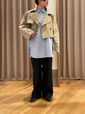 「刺繍シャツ」｜「アイテム（トレンチコート）」を使った、Motohashiさん（レディース・153cm）の春コーディネート