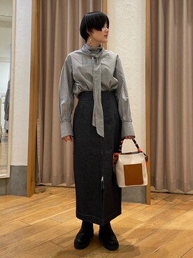 「ボウタイシャツ」｜Motohashiさん（レディース・153cm）の冬コーディネート