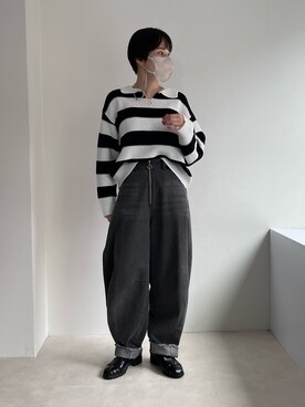 「fredy emue（フレディエミュ）のカーブデニムパンツ（デニムパンツ）」を使った、Motohashiさん（レディース・153cm）の春コーディネート