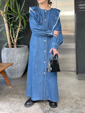 「デニムワンピ」｜ほたるさん（レディース・153cm）の冬コーディネート