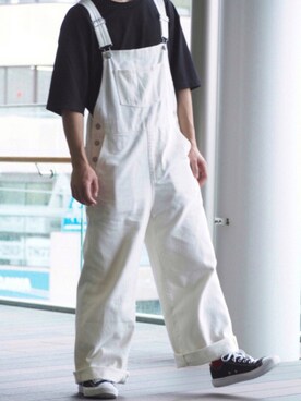 「アイテム（オールインワン・サロペット、ホワイト系）」を使った、はしもんさん（メンズ・163cm）の夏コーディネート