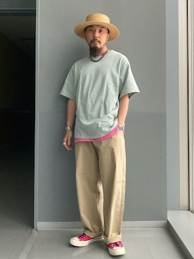 「EU,US CONVERSE（イーユーユーエスコンバース）のアイテム」を使った、えんどうさん（メンズ・165cm）の夏コーディネート