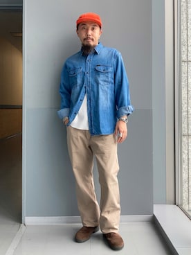 「アイテム（デニムパンツ、ベージュ系）」を使った、えんどうさん（メンズ・165cm）の夏コーディネート