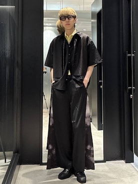 「HARE（ハレ）の【SET UP対応】ART SHIFTワイドパンツ(HARE)（スラックス、ブラック系）」を使った、てんまさん（メンズ・178cm）の夏コーディネート