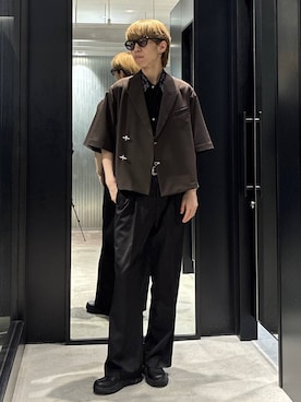 「HARE（ハレ）の【SET UP対応】TOROMIシシュウシャツSS(HARE)（シャツ/ブラウス、ブラック系）」を使った、てんまさん（メンズ・178cm）の夏コーディネート