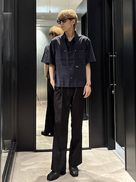 「HARE（ハレ）のリラックススリムパンツ(HARE)（スラックス、ブラック系）」を使った、てんまさん（メンズ・178cm）の春コーディネート