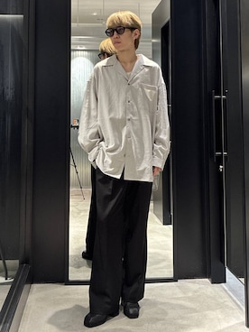 「HARE（ハレ）のルーズエアリーオープンカラーシャツ(HARE)（シャツ/ブラウス、グレー系）」を使った、てんまさん（メンズ・178cm）の夏コーディネート