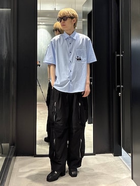 「HARE（ハレ）のハイソールレースアップミュール(HARE)（サンダル、ブラック系）」を使った、てんまさん（メンズ・178cm）の春コーディネート