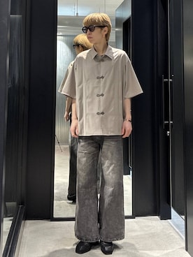 「HARE（ハレ）のヴィンテージカコウデニムパンツ(HARE)（デニムパンツ、ブラウン系）」を使った、てんまさん（メンズ・178cm）の春コーディネート