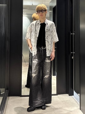 「HARE（ハレ）のハイソールレースアップミュール(HARE)（サンダル、ブラック系）」を使った、てんまさん（メンズ・178cm）の春コーディネート