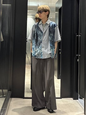 「HARE（ハレ）のハイソールレースアップミュール(HARE)（サンダル、ブラック系）」を使った、てんまさん（メンズ・178cm）の春コーディネート