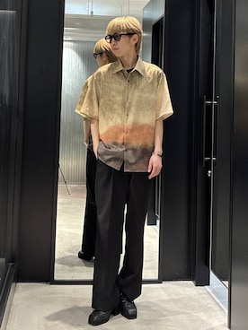 「HARE（ハレ）のリラックススリムパンツ(HARE)（スラックス、ブラック系）」を使った、てんまさん（メンズ・178cm）の春コーディネート