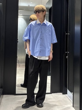 「HARE（ハレ）のシャツレイヤードシャツ(HARE)（シャツ/ブラウス、ブルー系）」を使った、てんまさん（メンズ・178cm）の夏コーディネート