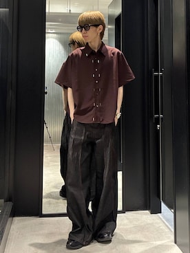 「HARE（ハレ）の【接触冷感】メタルパーツシャツ(HARE)（シャツ/ブラウス、ブラウン系）」を使った、てんまさん（メンズ・178cm）の夏コーディネート
