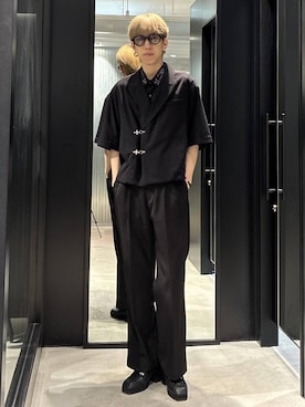 「HARE（ハレ）の【SET UP対応 イージーケア】TOROMIシシュウシャツSS(HARE)（シャツ/ブラウス、ブラック系）」を使った、てんまさん（メンズ・178cm）の春コーディネート
