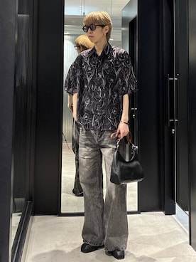 「HARE（ハレ）のヴィンテージカコウデニムパンツ(HARE)（デニムパンツ、ブラウン系）」を使った、てんまさん（メンズ・178cm）の春コーディネート