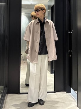 「HARE（ハレ）の【SET UP対応】TOROMIワイドパンツ(HARE)（スラックス、ホワイト系）」を使った、てんまさん（メンズ・178cm）の春コーディネート
