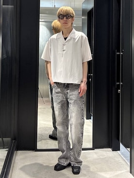 「HARE（ハレ）のハイソールレースアップミュール(HARE)（サンダル、ブラック系）」を使った、てんまさん（メンズ・178cm）の春コーディネート