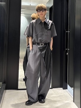 「HARE（ハレ）のビンテージバックルベルト(HARE)（ベルト、ブラック系）」を使った、てんまさん（メンズ・178cm）の夏コーディネート