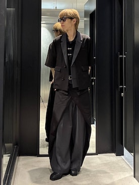 「HARE（ハレ）の【接触冷感】ファイヤーマンバックルカイキンシャツ(HARE)（シャツ/ブラウス、ブラック系）」を使った、てんまさん（メンズ・178cm）の春コーディネート