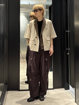 「HARE（ハレ）のハイソールレースアップミュール(HARE)（サンダル、ブラック系）」を使った、てんまさん（メンズ・178cm）の春コーディネート