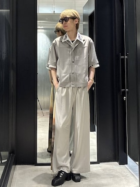 「HARE（ハレ）の【SET UP対応 接触冷感 イージーケア】TOROMIシシュウシャツSS(HARE)（シャツ/ブラウス、ホワイト系）」を使った、てんまさん（メンズ・178cm）の夏コーディネート