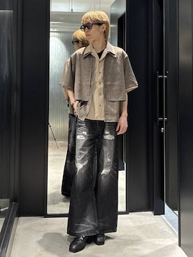 「HARE（ハレ）のハイソールレースアップミュール(HARE)（サンダル、ブラック系）」を使った、てんまさん（メンズ・178cm）の春コーディネート