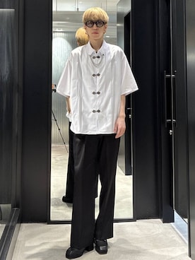 「HARE（ハレ）のチェーンラペルブローチ(HARE)（ネックレス、シルバー系）」を使った、てんまさん（メンズ・178cm）の春コーディネート