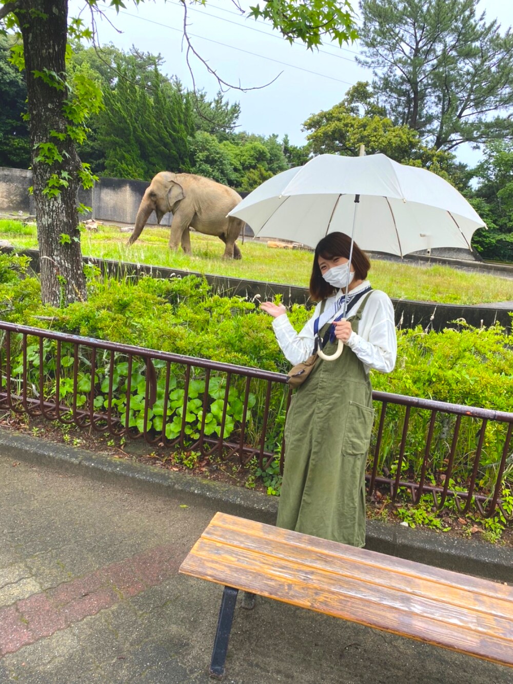 「動物園、雨の日、グリーン」｜「HYSTERIC GLAMOURのアイテム（ボディバッグ/ウエストポーチ、ブラウン系）」を使った、namuamidabutsuさん（レディース・163cm）の夏コーディネートの1枚目の写真