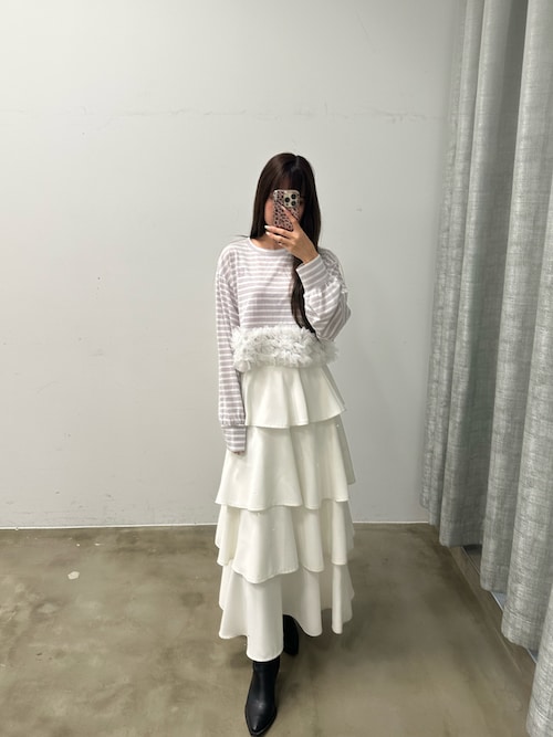 【yori】ヘムフリルボーダーカットソー ヨリyori ボーダーヘムフリルカットソー ブルー 美品 【公式通販】