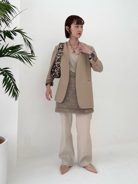 「アイテム（ノーカラージャケット）」を使った、satakeさん（レディース・163cm）の秋コーディネート