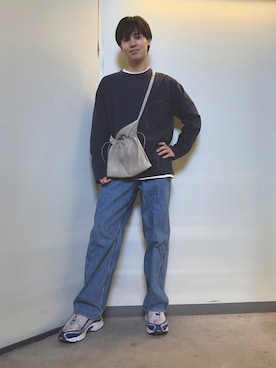 「Hender Scheme（エンダースキーマ）のHender Scheme　red cross bag small（ショルダーバッグ、グレー系）」を使った、とーゆさん（メンズ・170cm）の秋コーディネート