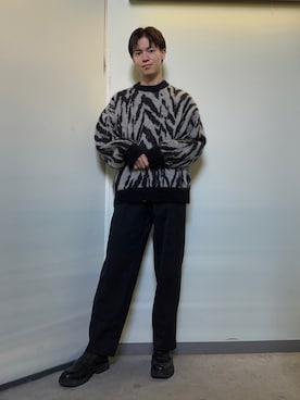 「MAISON SPECIAL（メゾンスペシャル）の《ユニセックスアイテム》ゼブラプライムオーバークルーネックモヘアニットプルオーバー 【MAISON SPECIAL/メゾンスペシャル】（ニット/セーター、ホワイト系）」を使った、とーゆさん（メンズ・170cm）の秋コーディネート