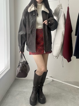 「アイテム（ライダースジャケット）」を使った、Junoさん（レディース・162cm）の夏コーディネート